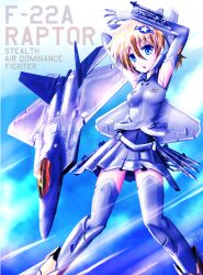  aircraft airplane anti-aircraft_missile commentary_request elbow_gloves f-22_raptor f-22_raptor_(personification) female fighter_jet gloves highres jet mecha_musume military military_vehicle missile original personification solo thighhighs vehicle_and_personification vehicle_focus zephyr164 