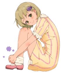  bad_id bad_pixiv_id bare_legs blonde_hair blush dress female flower green_eyes hair_ornament hairclip highres huang_baoling hugging_own_legs mary_janes shoes short_hair sitting smile solo tiger_&amp;_bunny umishima_senbon 