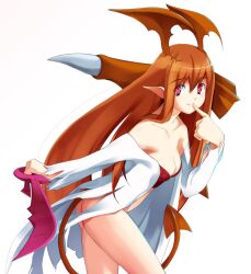  bare_shoulders bra breasts cleavage collarbone demon_girl lingerie long_hair looking_at_viewer lord_of_vermilion orange_hair pink_eyes pointy_ears single_wing solo succubus succubus_(lord_of_vermilion) sword tail underwear weapon wings 