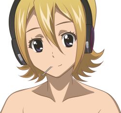  absurdres bare_shoulders blonde_hair blue_eyes candy closed_mouth female food headphones highres imageboard_desourced lollipop looking_at_viewer non-web_source onizuka_hime portrait sket_dance smile solo transparent_background vector_trace 