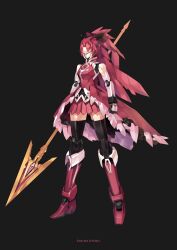  commentary long_hair magical_girl mahou_shoujo_madoka_magica mahou_shoujo_madoka_magica_(anime) mecha mechanization no_humans photoshop_(medium) polearm polearm_behind_back pump_(pumpqmuq) robot sakura_kyoko sakura_kyoko_(magical_girl) simple_background solo spear thighhighs weapon 