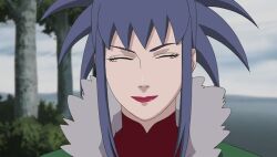  blue_hair closed_eyes guren_(naruto) makeup naruto screencap smile 