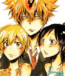  2girls fire flame flower katekyo_hitman_reborn! miura_haru multiple_girls necktie sasagawa_kyouko sawada_tsunayoshi tie 