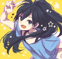  bad_id bad_pixiv_id black_eyes black_hair casual female ganaha_hibiki idolmaster idolmaster_(classic) kao_(pecotit) long_hair oerba_yun_fang ponytail solo 