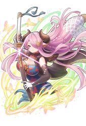  bare_shoulders braid breasts cleavage closed_eyes closed_mouth draph elbow_gloves female gloves granblue_fantasy hair_ornament hair_over_one_eye highres horns katana large_breasts light_purple_hair long_hair narmaya_(granblue_fantasy) pointy_ears single_braid solo sword tachi_(weapon) very_long_hair weapon yuiko_(yuiyuiko_108) 