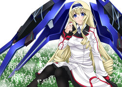  ao_(time-leap) black_pantyhose blonde_hair blue_eyes blue_hairband cecilia_alcott commentary_request curly_hair drill_hair female hairband highres infinite_stratos long_hair pantyhose solo 