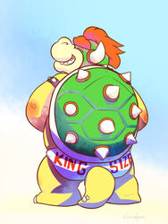  2014 3:4 anthro ass bowser closed_eyes clothed clothing eclipticafusion eyebrows hair horn koopa male mario_bros muscular muscular_anthro muscular_male nintendo rear_view red_eyebrows red_hair reptile scalie shell skimpy slightly_chubby smile solo speedo spikes swimwear tail teeth text text_on_clothing text_on_swimwear thick_tail topless white_clothing white_speedo white_swimwear 