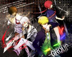  3boys a_certain_high_school_uniform accelerator_(toaru_majutsu_no_index) albino black_choker blonde_hair blood brown_hair choker commentary_request diagonal-striped_shirt diagonal_stripes electrodes english_text etzali female formal gakuran glowing glowing_eyes group_(toaru) gun handgun holding holding_gun holding_weapon jacket jacket_on_shoulders kinokomoti kirigaoka_girls&#039;_academy_school_uniform lantern magic multiple_boys musujime_awaki open_clothes open_jacket psychic red_eyes red_hair school_uniform science_fiction shirt striped_clothes striped_shirt sunglasses talisman toaru_majutsu_no_index toaru_majutsu_no_index:_old_testament tsuchimikado_motoharu unabara_mitsuki unworn_eyewear weapon white_hair winter_uniform 