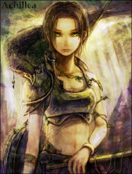  animal animal_on_shoulder armor bird bird_on_shoulder bracelet breastplate commentary_request crop_top expressionless female ha.skr_(hasukara) jewelry looking_at_viewer lowres midriff navel original photoshop_(medium) solo 