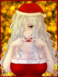  blue_eyes breasts christmas cleavage female large_breasts long_hair muvluv schwarzesmarken silver_hair sylwia_krzasinska 