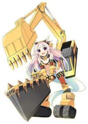  :d artist_request bare_shoulders blue_hair breasts caterpillar_tracks caution_tape cleavage drag_shovel_(ole_tower) excavator female full_body gauntlets gradient_hair headgear holding holding_weapon huge_weapon leaning leaning_forward long_hair looking_at_viewer machinery medium_breasts mini_excavator_(ole_tower) multicolored_hair oerba_yun_fang official_art ole_tower open_mouth orange_thighhighs panties pink_eyes pink_hair smile solo striped tail thighhighs transparent_background underwear very_long_hair weapon white_panties 