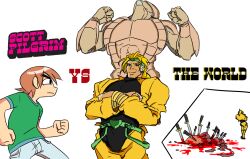  4chan blonde_hair blood brown_hair dio_brando drawfag english highres jojo_no_kimyou_na_bouken knife pun scott_pilgrim 