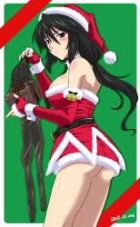  ass bad_link bare_shoulders black_hair black_pantyhose blush breasts brown_eyes christmas crotch_seam detached_sleeves dress elbow_gloves female fingerless_gloves gift gloves hat infinite_stratos large_breasts legs long_hair microskirt orimura_chifuyu pantyhose ponytail pout red_gloves santa_costume santa_hat short_dress skirt solo thighs tsutsumi_akari unworn_pantyhose wrist_cuffs 