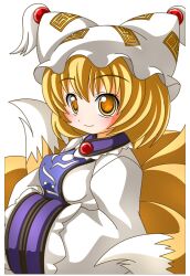  animal_ears bad_id bad_pixiv_id blonde_hair dress female fox_ears fox_tail hat multiple_tails shinjitsu short_hair smile solo tail touhou yakumo_ran yellow_eyes 