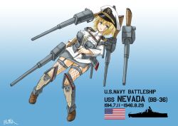  american_flag bad_id bad_pixiv_id battleship copyright_request cross cross_necklace dakku_(ogitsune) english_text female fishnet_thighhighs fishnets garter_straps gun hat jewelry mecha_musume military military_uniform military_vehicle navy necklace personification photoshop_(medium) pointy_ears scar ship signature solo thighhighs uniform uss_nevada_(bb-36) warship watercraft weapon world_war_ii 