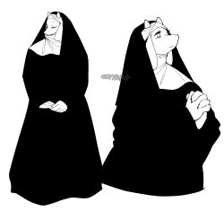  2026 2_horns 4_fingers alternate_costume anthro artist_name boss_monster_(undertale) bovid caprine claws closed_eyes clothed clothed_anthro clothed_female clothing digital_drawing_(artwork) digital_media_(artwork) eyelashes fangs female finger_claws fingers floppy_ears goat hands_together hi_res horn humanoid_hands looking_up lop_ears mammal mature_anthro mature_female mochimochiland monochrome monotone_background mouth_closed multiple_poses nun_habit nun_outfit pose religious_clothing robe short_horn simple_background small_horn snout solo standing teeth text thick_eyelashes toriel undertale_(series) white_background 