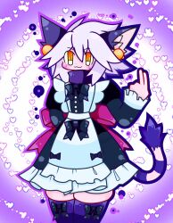  amber_eyes american_shorthair ear_piercing elh_melizee felid feline felineko felis happy happy_female heart_background high_resolution highres maid maid_uniform purple_background safe_for_work solatorobo solatorobo:_red_the_hunter_(game) white_hair 