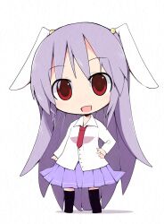  animal_ears chibi commentary_request female hand_on_own_hip highres ladfa long_hair necktie open_mouth purple_hair rabbit_ears red_eyes red_necktie reisen_udongein_inaba shirt skirt smile solo touhou very_long_hair 