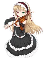  bad_id bad_pixiv_id blonde_hair detached_sleeves dress female gothic_lolita green_eyes hairband heterochromia instrument lolita_fashion lolita_hairband long_hair masamuuu original photoshop_(medium) red_eyes solo violin 