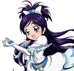  :d black_eyes black_hair bow commentary_request cure_white eyelashes female frills futari_wa_precure futari_wa_precure_max_heart gloves hair_ribbon half_updo happy long_hair magical_girl open_mouth photoshop_(medium) precure ribbon sinko_(sinsin) skirt smile solo white_background white_skirt yukishiro_honoka 