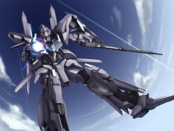  cloud commentary_request day delta_plus gun gundam gundam_unicorn laser mecha nagi-kaze no_humans robot sky solo weapon 