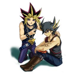  2boys character_request collar fudou_yuusei male male_focus multiple_boys mutou_yugi mutou_yuugi yami_yugi yami_yuugi yu-gi-oh! 