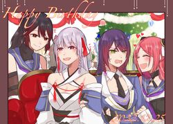  6+girls :d ^_^ annoyed assault_lily bare_shoulders black_choker black_gloves black_hair black_necktie black_shirt blonde_hair blue_hair blue_jacket blue_sailor_collar blurry blurry_background blush border braid braided_ponytail breasts brown_border brown_hair choker christmas christmas_ornaments christmas_tree cleavage closed_eyes closed_mouth collared_shirt commentary couch criss-cross_halter dated detached_sleeves epaulettes facing_another facing_away flower flower_knot fujita_asagao funada_kiito funada_ui girl_sandwich gloves gradient_hair green_eyes green_hair grey_hair hair_flower hair_ornament hair_ribbon hairpods half_gloves halterneck hand_on_another&#039;s_arm happy_birthday heart horns igusa_subaru imamura_yukari_(assault_lily) jacket japanese_clothes kawabata_hotaru kimono kozue_west large_breasts long_hair long_sleeves looking_at_another looking_at_viewer low_ponytail lower_teeth_only mole mole_under_eye mole_under_mouth multicolored_eyes multicolored_hair multiple_girls nagasawa_yuki_(assault_lily) neckerchief necktie nigari_(ngari_0115) notice_lines o-ring o-ring_choker obi obijime odaiba_girls_high_school_uniform on_couch orange_eyes parted_bangs partially_fingerless_gloves pink_flower ponytail purple_eyes purple_hair purple_neckerchief red_eyes red_hair red_horns red_ribbon ribbon sailor_collar sandwiched sash school_uniform serafuku shiba_tomoshibi shirt short_hair siblings side-by-side side_braid single_braid sisters sitting sleeves_past_wrists smile squiggle sweatdrop tassel tassel_hair_ornament teeth tinsel turtleneck two-tone_hair two-tone_shirt undershirt v-shaped_eyebrows white_background white_kimono white_ribbon white_shirt yuri 