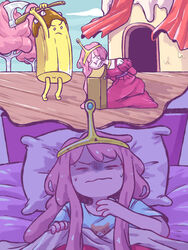  3:4 adventure_time axe banana_guard bed bedding blanket blanket_grab bodily_fluids candy candy_people_(at) cartoon_network chopping_block clothing crown decapitation dessert dream dress duo elemental_creature execution female flora_fauna food food_creature food_hair fruit furniture headgear hi_res humanoid jewelry kneeling living_banana living_candy living_fruit living_gum male melee_weapon neck_grab necklace not_furry pillow plant princess princess_bubblegum pseudo_hair royalty scared sleeping sweat tree unknown_artist weapon 