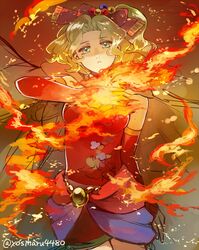  blonde_hair cape final_fantasy final_fantasy_vi fingerless_gloves fire gloves pose tina_branford yosiharu4480 