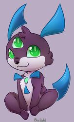  3_eyes ambiguous_gender anthro bluenoelle fakemon fakeveelution fan_character green_eyes multi_eye nucleon_(fakemon) nuke_the_nucleon pokemon_uranium shiny_fakemon smile solo young 