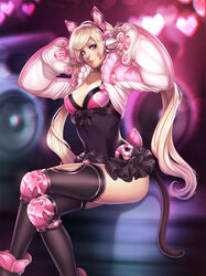  animal_ear_headphones animal_ears animal_hands bad_deviantart_id bad_id black_thighhighs blonde_hair blue_eyes breasts cat_ear_headphones cat_ears cat_tail choker cleavage crossed_legs elizabeth_torque eyeliner fake_animal_ears female frilled_skirt frills gloves headphones heart heart_background knee_pads large_breasts lips long_hair looking_at_viewer lucky_chloe makeup miniskirt nose paw_gloves photoshop_(medium) sitting skirt solo speaker tail tekken tekken_7 thighhighs twintails very_long_hair 