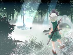  bad_id bad_pixiv_id crossover female forest highres konpaku_youmu konpaku_youmu_(ghost) master_sword nature parody solo takanashi_sora_(soramyon) the_legend_of_zelda touhou 