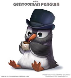  ambiguous_gender avian beverage bird black_body black_feathers blue_eyes claws clothing container cup digital_media_(artwork) digital_painting_(artwork) drinking english_text feathers feral gentoo_penguin hat headgear headwear humor penguin piper_thibodeau pun simple_background sitting solo tea tea_cup text top_hat url visual_pun white_background white_body white_feathers 