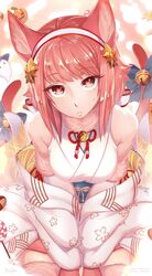  animal_ear_fluff animal_ears bare_shoulders bell cat_ears cat_girl cat_tail commentary female fire_emblem fire_emblem_fates fire_emblem_heroes fur_collar hair_ornament hairband highres japanese_clothes jingle_bell merunyaa multiple_tails parted_lips red_eyes red_hair sakura_(fire_emblem) sakura_(halloween)_(fire_emblem) solo tail tail_bell tail_ornament two_tails 