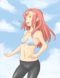  bra female hachimitsuboi hayate_no_gotoku! katsura_hinagiku lingerie pink_hair solo spandex underwear yellow_eyes 