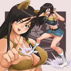  alternate_color animal_ears bad_id bad_pixiv_id black_eyes black_hair blush boots crop_top dead_or_alive dead_or_alive_4 dog_ears female hands ibanen kokoro_(doa) legs long_hair midriff miniskirt open_mouth panties pencil_skirt skirt underwear 