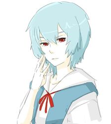  ayanami_rei blue_hair female hachimitsuboi neon_genesis_evangelion pale_skin red_eyes school_uniform short_hair solo 