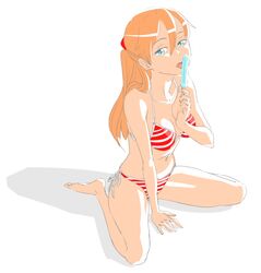  bikini blue_eyes commentary_request female food hachimitsuboi licking md5_mismatch neon_genesis_evangelion orange_hair popsicle resolution_mismatch solo source_larger souryuu_asuka_langley swimsuit tongue 