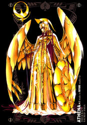  armor athena_(saint_seiya) female full_armor future_studio_(artist) gold gold_armor helmet highres long_hair polearm purple_hair saint_seiya shield solo very_long_hair weapon wings 