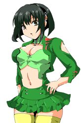  black_eyes black_hair dress female hair_ornament hairclip katia_grineal short_hair sima skirt solo super_robot_wars super_robot_wars_judgement thighhighs zipper 