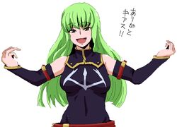  bad_anatomy brown_eyes buckle c.c. code_geass detached_sleeves female green_hair long_hair meme promotions_(meme) sima solo 