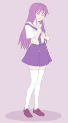  clannad female fujibayashi_kyou hachimitsuboi legs long_hair purple_hair skirt solo tears thighhighs 