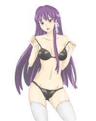  bra clannad female fujibayashi_kyou hachimitsuboi lingerie long_hair panties purple_hair solo thighhighs underwear underwear_only 