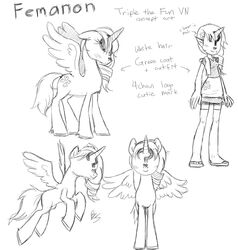  4chan ?_face absurd_res alicorn anon buttercup_saiyan english_text equid equine feathered_wings feathers female feral hasbro hi_res horn human mammal model_sheet monochrome my_little_pony mythological_creature mythological_equine mythology solo text wings 