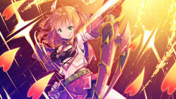  &gt;:) :q armpits belt bike_shorts bike_shorts_under_skirt black_shorts bow_(weapon) breasts capelet check_commentary cleavage commentary_request detached_sleeves dutch_angle female fire gloves green_eyes hair_ornament hair_rings heart holding holding_bow_(weapon) holding_weapon masaki_kei medium_hair midriff miniskirt navel photoshop_(medium) pleated_skirt princess_connect! red_skirt rino_(princess_connect!) short_shorts shorts shorts_under_skirt simple_background skirt small_breasts solo tongue tongue_out v-shaped_eyebrows weapon 