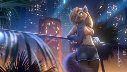  16:9 3d_(artwork) 4k absurd_res anthro breasts brown_body brown_fur brown_hair building city clothed clothing detailed detailed_background digital_media_(artwork) disney fan_character female fern fingerless_gloves fishnet_clothing fully_clothed fur gloves hair handwear helena_(bonk6) heterochromia hi_res hyena jacket leaning leaning_backward leopard_print_clothing looking_away mammal markings medium_breasts midriff night open_clothing open_jacket open_topwear outside pink_eyes skyline snaggle_tooth solo spots spotted_body spotted_fur spotted_hyena standing topwear whiskers widescreen yellow_eyes yellow_sclera zoo_52 zootopia zorryn 