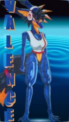  9:16 anthro big_ears black_hair black_tail blue_body blue_fur bottomless bottomless_anthro bottomless_female bottomless_humanoid breasts chokinghazard clothed clothing electronics female fur hair headgear headphones headset headwear hi_res humanoid muscular muscular_anthro muscular_female muscular_thighs short_hair solo tail text valence_(chokinghazard) 