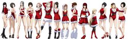  6+girls absurdres alternate_costume ass bikini black_hair blonde_hair blue_eyes blush boots braid breasts brown_eyes brown_hair christmas cleavage commentary crown_braid dress english_commentary excaliblader full_body gloves hand_on_own_hip hat high_heels highres kawakami_sadayo lavenza_(persona_5) leotard lineup long_hair looking_at_viewer medium_breasts mifune_chihaya multiple_girls niijima_makoto niijima_sae ohya_ichiko okumura_haru open_mouth panties pantyhose persona persona_5 persona_5_the_royal ponytail red_bikini red_dress red_footwear red_gloves red_leotard red_panties sakura_futaba santa_costume santa_hat shoes short_hair siblings simple_background sisters skirt smile standing suzui_shiho swimsuit takamaki_anne takemi_tae thighhighs tougou_hifumi twins twintails underwear white_background yoshizawa_kasumi yoshizawa_kasumi&#039;s_sister yoshizawa_sumire 