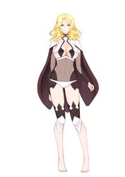  absurdres alternate_costume blonde_hair bodystocking breasts cleavage closed_mouth commission cosplay covered_navel dark_mage_(fire_emblem_fates) female ferdiannnn9 fire_emblem fire_emblem:_the_sacred_stones fire_emblem_fates full_body highres long_hair looking_at_viewer medium_breasts natasha_(fire_emblem) navel ophelia_(fire_emblem) ophelia_(fire_emblem)_(cosplay) panties second-party_source solo underwear white_panties 