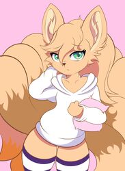  absurd_res anthro clothing digital_drawing_(artwork) digital_media_(artwork) generation_1_pokemon hi_res kaesizze_(pokesona) legwear male multi_tail ninetales nintendo pillow pokemon pokemon_(species) solo sweater tail thigh_highs topwear xdragoncam 